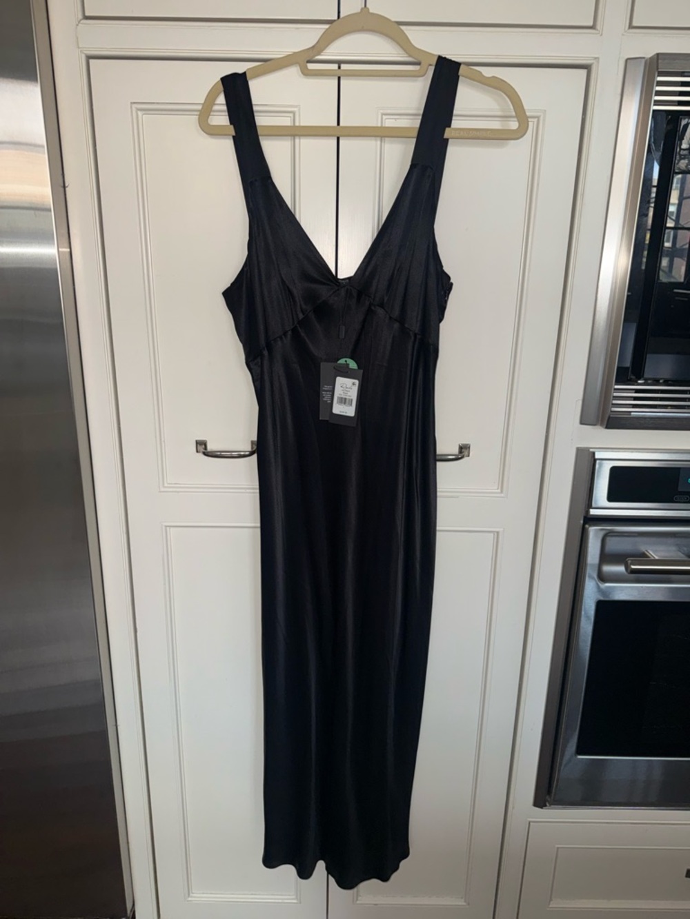 NWT Rails Jacinda Black Satin Midi Slip Dress Size Large - Picture 4 of 6